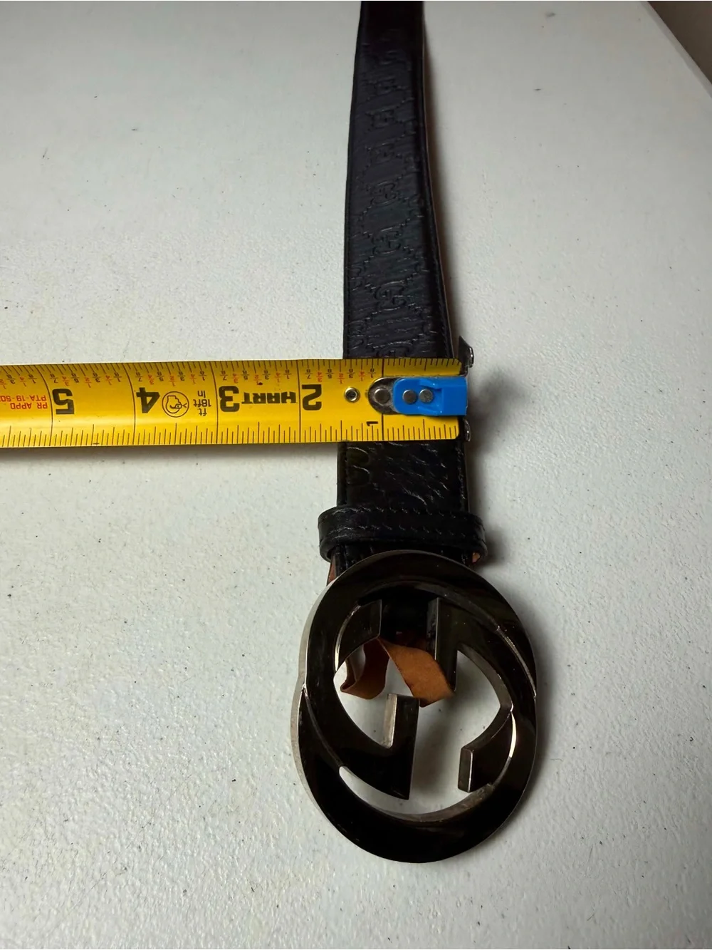 Authentic Gucci Black Guccissima Leather silver Interlocking G Buckle Belt
